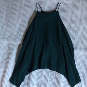 Forest green high-low blouse from Anthropologie